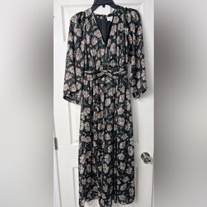 Gentle Fawn Dark Green Floral mid sleeve  Maxi Dress